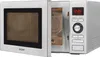 A silver microwave oven with the door open, showing the interior and control panel. Produktbild-Vorschau