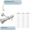 A curtain rod with rings and a size chart showing different lengths and the corresponding number of rings for single and double curtain rods. There is also text describing the product's features. Produktbild-Vorschau