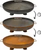 Three images of a fire pit showing its progression over time, with arrows indicating the passage of time. Produktbild-Vorschau
