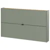 A modern, narrow green wardrobe with a wooden top. Produktbild-Vorschau