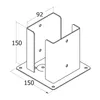 A technical drawing of a metal post base with dimensions. Produktbild-Vorschau