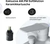 A close-up marketing image showing a faucet cartridge and a faucet handle, with text highlighting product features. Produktbild-Vorschau