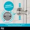 Diagram showing adjustable height feature of a shower system component, with text explaining its placement flexibility. Produktbild-Vorschau