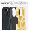 A close-up view of a phone case, showing its layered construction and a lemon pattern. Produktbild-Vorschau