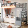 Flieks Etagenbett 90x200cm mit Led, Kinderbett mit Treppe Produktbild-Vorschau 1
