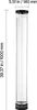 A tall, cylindrical lamp with a clear body and black base and top, shown with measurement indicators. Anteprima dell’immagine prodotto
