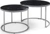 A set of two nesting coffee tables with black marble-effect tops and silver metal frames, presented against a white background. Voir les images du produit