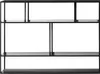 A black metal shelving unit with multiple shelves and compartments, shown against a white background. Anteprima dell’immagine prodotto