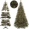 A disassembled artificial Christmas tree and a fully assembled artificial Christmas tree are shown against a white background. A close-up of the tree's needles is also visible. Voir les images du produit