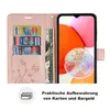 A pink wallet-style phone case with card slots and a phone inserted, alongside a US dollar bill. Produktbild-Vorschau