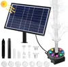 A solar-powered fountain pump with multiple nozzle attachments and LED lights. Produktbild-Vorschau