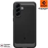 A black Spigen phone case for a Samsung Galaxy A56 5G is shown against a white background. The case has a textured finish and a carbon fiber-like accent at the top and bottom. The camera module area is visible on the left side of the case. There are also S Náhľad obrázku produktu