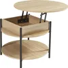 A lift-top coffee table with a wooden finish and black metal frame, shown in an open state. Podgląd zdjęcia produktu