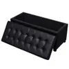 A black upholstered storage ottoman with its lid open, showing the interior storage space. The lid is tufted with a diamond pattern. Podgląd zdjęcia produktu
