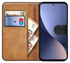 A book-style phone case for a Xiaomi 12 Lite 5G is shown open, revealing slots for cards and cash, and the phone itself is partially visible. Produktbild-Vorschau