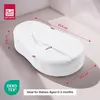 A white baby cocoon on a light gray and white background, with dimensions and certifications indicated. Anteprima dell’immagine prodotto