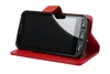 A red bookstyle wallet case for a smartphone, shown open with the phone inside. Podgląd zdjęcia produktu