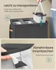 A person is shown removing a laundry bag from a multi-compartment laundry hamper. The image is split into two sections, with the top showing the hamper and the bottom showing a close-up of the laundry bag attachment. Produktbild-Vorschau