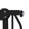 Close-up of a black metal gate fitting with a clear plastic foot and a black knob. Voir les images du produit