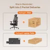 The image shows a split delivery notification for a chair and a laptop table. Produktbild-Vorschau