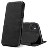 A black flip case for an iPhone is shown against a white background. The case is partially open, revealing the back of the phone. Podgląd zdjęcia produktu