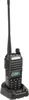 A black UHF radio in a charging dock, isolated on a white background. Produktbild-Vorschau
