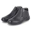 A pair of black leather ankle boots with zippers and white stitching, shown against a white background. Voir les images du produit
