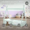A mint green wooden children's bed in a nursery setting with decorative elements. Produktbild-Vorschau