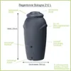 A diagram of a rain barrel with labels pointing out its features and dimensions. Náhled obrázku produktu