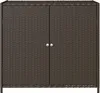 A brown poly rattan garden cabinet with two doors and two silver handles. Podgląd zdjęcia produktu