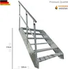 A galvanized steel staircase with a handrail, shown against a white background with measurement indicators. Produktbild-Vorschau
