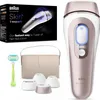 A collection of hair removal products including an IPL device, a razor, a storage bag, and attachments, arranged on a white background. Podgląd zdjęcia produktu