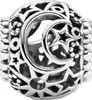A close-up studio shot of a silver charm with celestial motifs. Produktbild-Vorschau
