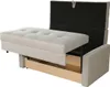 A light gray sofa bed with the mattress pulled out to reveal the storage compartment. Náhled obrázku produktu
