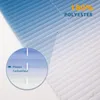 A close-up view of a pleated blind with a color gradient from blue to white, showing a magnified section with text. Produktbild-Vorschau