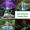 A collage of images showing solar-powered fountains in various garden settings, with text overlay. Produktbild-Vorschau