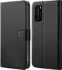 A black flip-style phone case for a Huawei P40 is shown from two angles. Produktbild-Vorschau