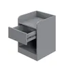 A 3D rendering of a gray nightstand with one drawer pulled out. Produktbild-Vorschau