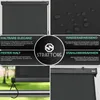 Collage of images showcasing a dark gray retractable awning with text highlighting its features. Náhľad obrázku produktu