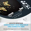 A close-up view of a toilet seat with a butterfly design, showing mounting hardware and text indicating easy installation. Produktbild-Vorschau