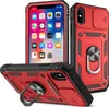 Multiple views of a red and black iPhone case with a sliding camera cover and a ring holder. Produktbild-Vorschau