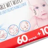 Close-up of baby wet wipes packaging, showing a baby's face and product details. Voir les images du produit