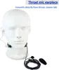 A white mannequin head wearing a throat microphone earpiece, with the microphone and cable laid out in front of it. Produktbild-Vorschau