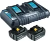 A Makita dual battery charger and two 18V 6.0Ah batteries are shown against a white background. Anteprima dell’immagine prodotto