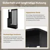 A collage featuring details and features of a black hallway coat rack with a bench. Produktbild-Vorschau