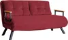 A red sofa bed with black legs and wooden armrests is shown against a white background. Náhled obrázku produktu