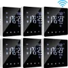 A grid of six smart thermostats with digital displays. Produktbild-Vorschau