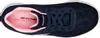 A top-down view of a navy blue Skechers sneaker with a pink interior. Produktbild-Vorschau