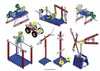 A collage of various construction toy models made from metal and plastic parts, showcasing different mechanical creations. Produktbild-Vorschau