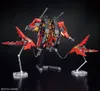 A model kit of a red and gold robot with accessories on display stands against a black background. Náhled obrázku produktu